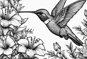 A lively hummingbird in mid-flight, sipping nectar from a flower, representing joy and energy.” tattoo idea