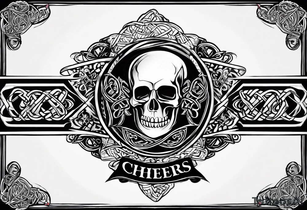 Cheers Mate text, armband +Celtic +Cancer Ribbon +tribal +artistic +a toast tattoo idea