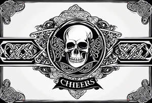 Cheers Mate text, armband +Celtic +Cancer Ribbon +tribal +artistic +a toast tattoo idea