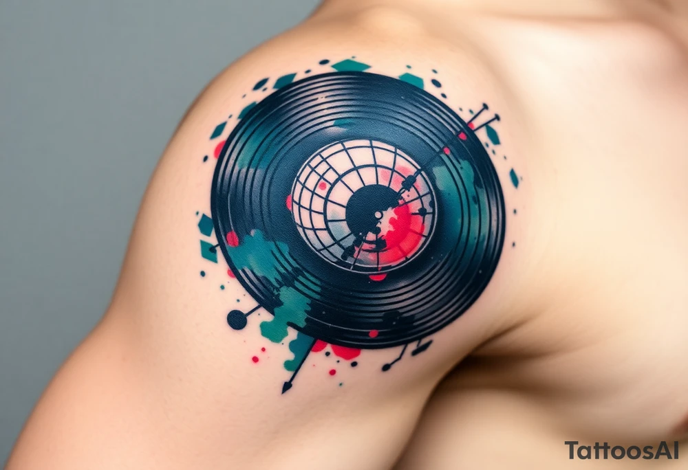 vinyl record and disco ball tattoo idea