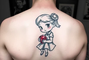 Cartoon style Ruby gem stone being held by a little girl tattoo idea