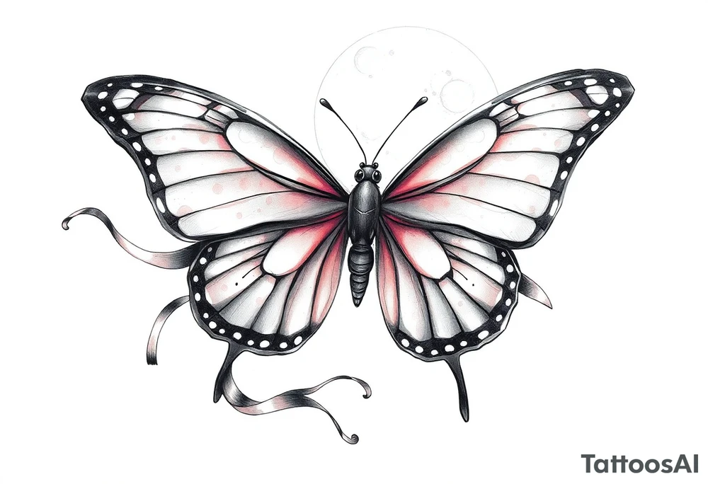 ethereal butterfly with flowing silk ribbons in moonlight tattoo idea