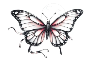 ethereal butterfly with flowing silk ribbons in moonlight tattoo idea