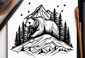grizzly bear mountain forest tattoo idea