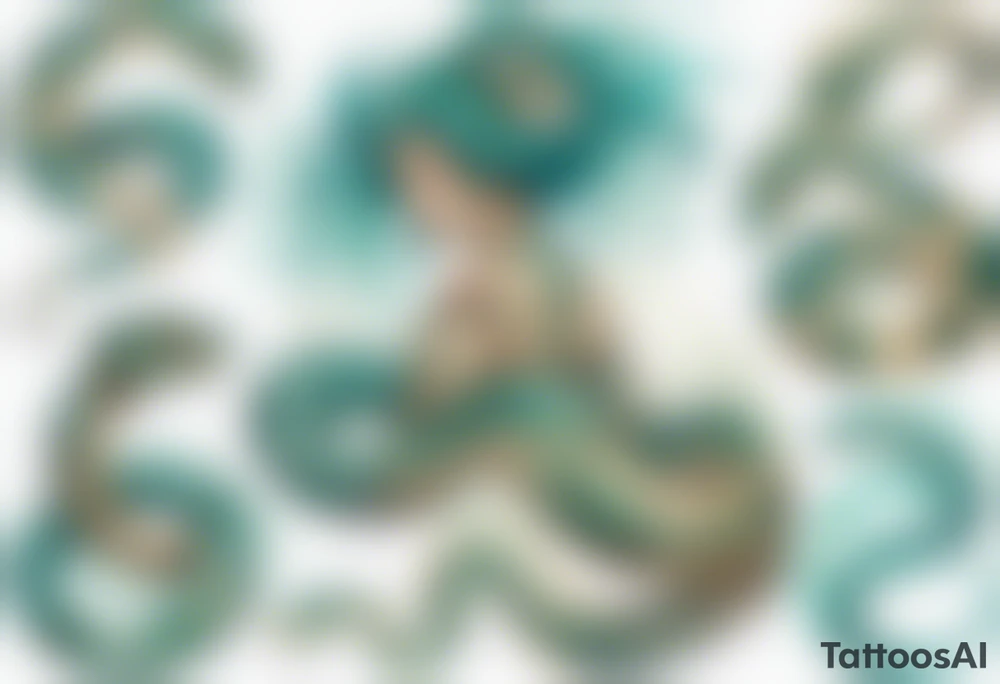 A beautiful serpent-woman hybrid with turquois scales. tattoo idea