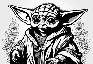 Baby yoda with unicorn tattoo idea