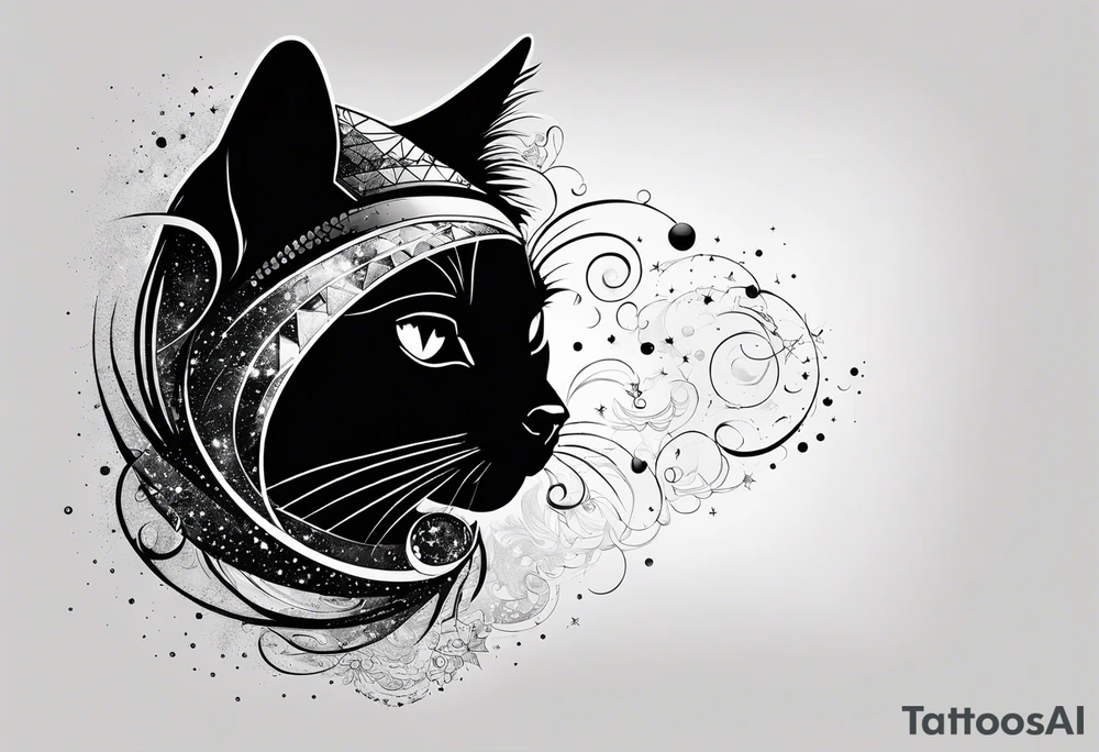 Black Cat in space, with the word "Nebula" tattoo idea