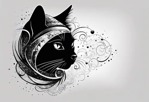 Black Cat in space, with the word "Nebula" tattoo idea