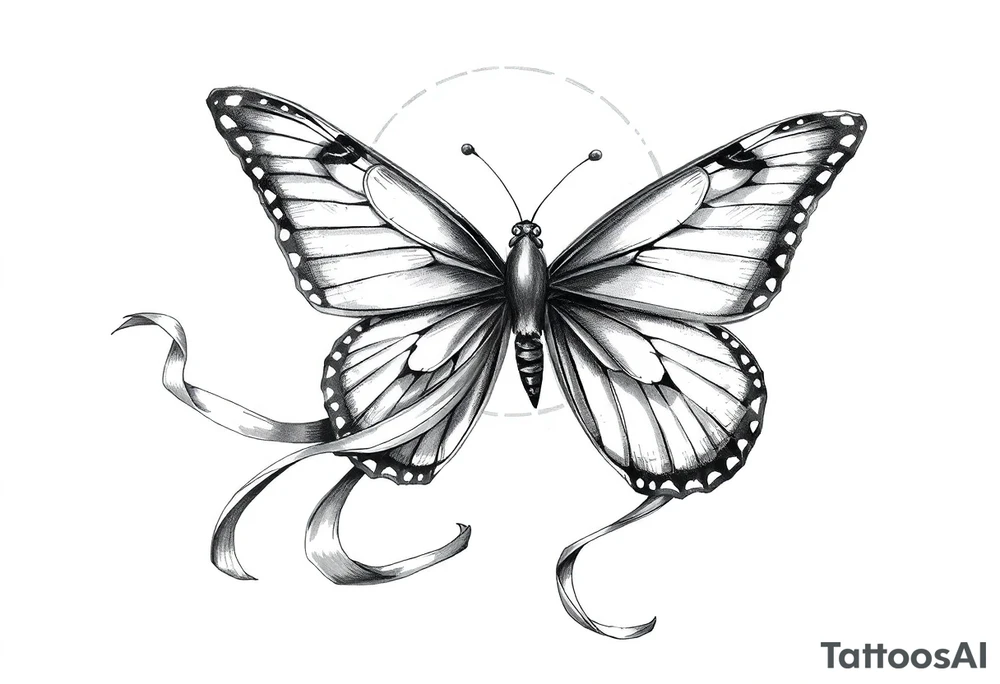 ethereal butterfly with flowing silk ribbons in moonlight tattoo idea