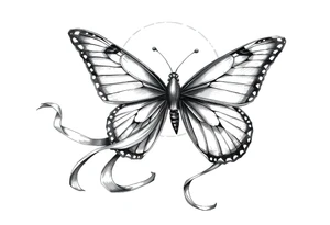 ethereal butterfly with flowing silk ribbons in moonlight tattoo idea
