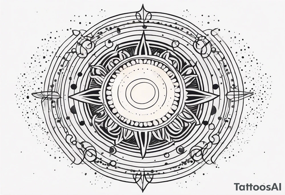 simple sun made of black dots and circles tattoo idea