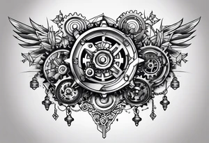 Nuts and bolts and gears and cogs on thigh tattoo idea