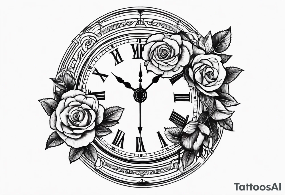 Clock with rose and greek mythology tattoo idea