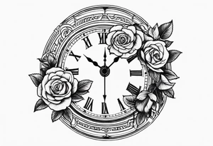 Clock with rose and greek mythology tattoo idea