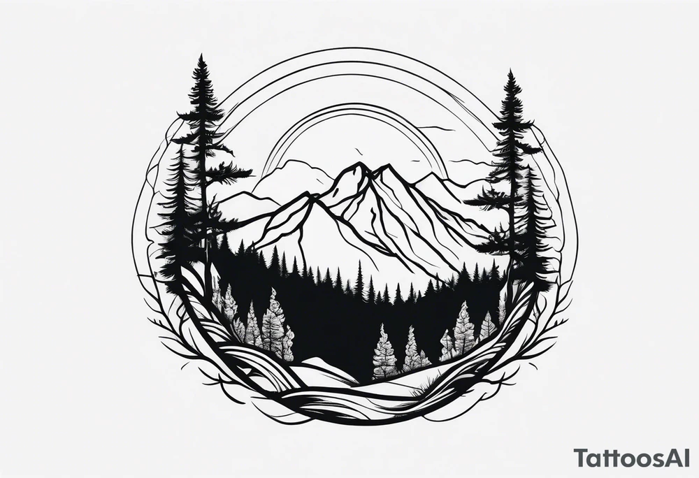 mountains trees roots tattoo idea