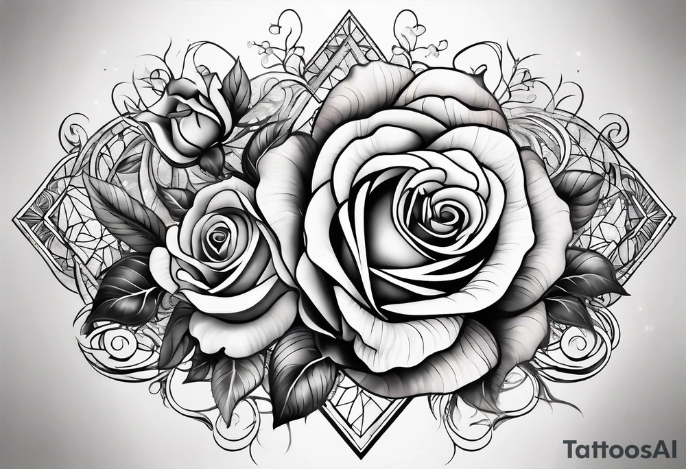 front knee tattoo with flowers & roses, swirls & water washes, background washes tattoo idea