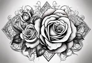 front knee tattoo with flowers & roses, swirls & water washes, background washes tattoo idea