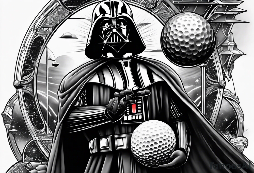 An upper sleeve shoulder tattoo that combines a Star Wars and a Golf theme tattoo idea An upper sleeve shoulder tattoo that combines a Star Wars and a Golf theme tattoo idea