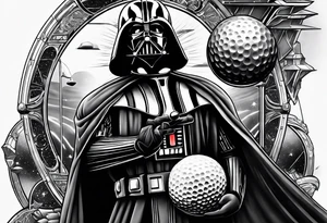 An upper sleeve shoulder tattoo that combines a Star Wars and a Golf theme tattoo idea