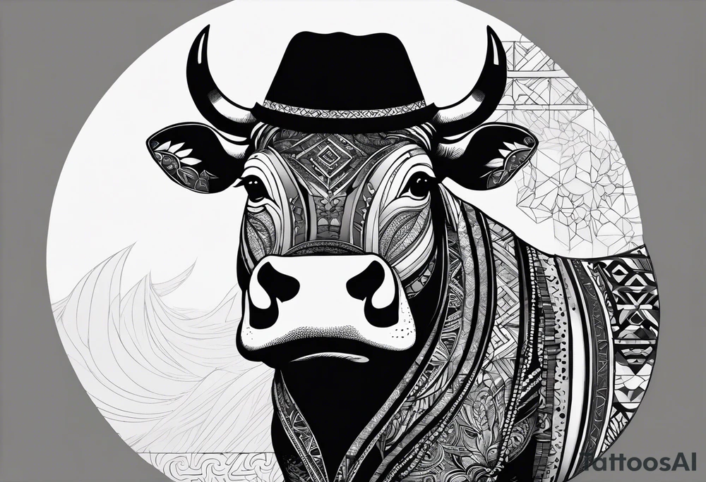 Very asymmetrical, +geometric pattern, with realistic full moon, with hippo,+tribal, +geometric, +inkart , +blackwork, +grey scale, + sketch
with wintersweet flower bud, +for men, detailed layering , modify from my favourites , dont look like a cow tattoo idea