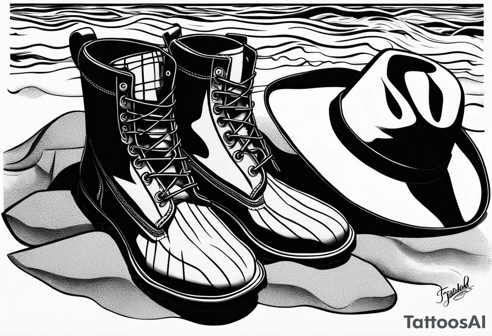 Keep it simple. A pair of timberland boots. two flip flops and a cowboyhat on the Beach. tattoo idea