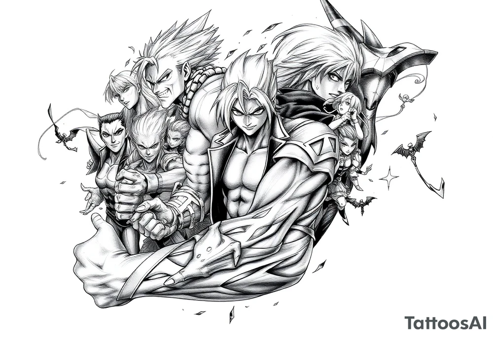 12 or more anime characters in their powerful form... More abstract tattoo idea