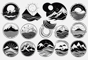 mountains, waves, sun tattoo idea