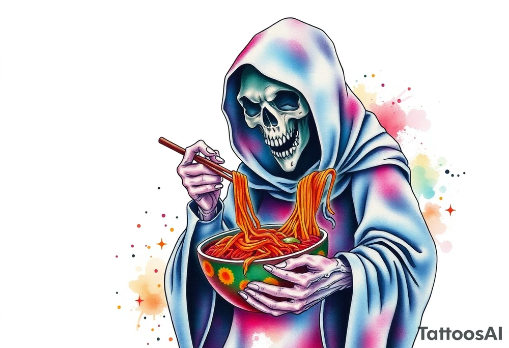 Grim reaper making ramen with the souls of the dead tattoo idea