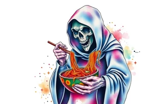 Grim reaper making ramen with the souls of the dead tattoo idea