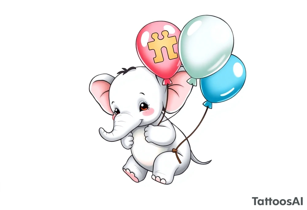 Baby elephant holding autism balloon tattoo idea
