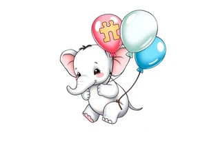 Baby elephant holding autism balloon tattoo idea