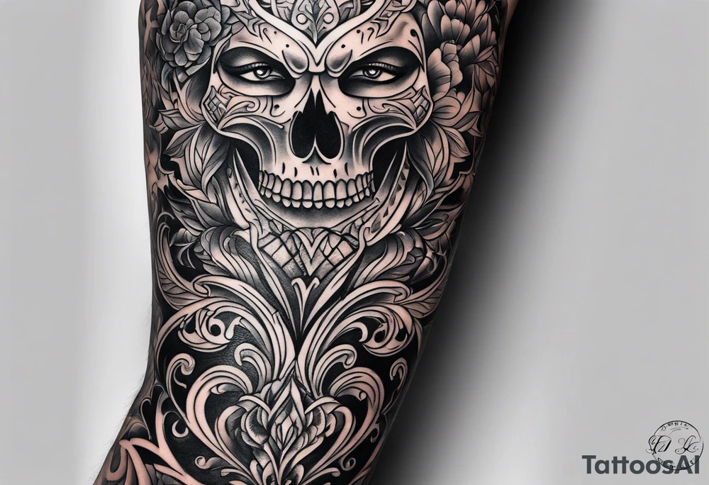 Filigree men’s leg tattoo tattoo idea