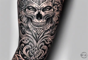 Filigree men’s leg tattoo tattoo idea