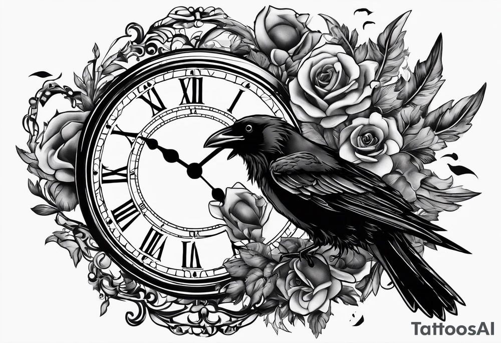 broken clock with ravens tattoo idea