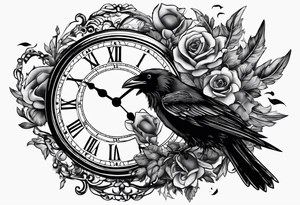broken clock with ravens tattoo idea