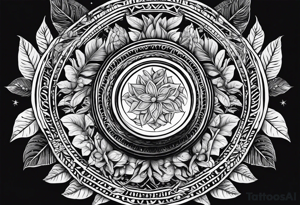 Ayahuasca leaves with small shot glass of ayahuasca in the middle tattoo idea