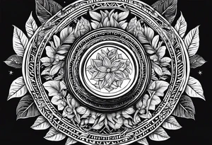 Ayahuasca leaves with small shot glass of ayahuasca in the middle tattoo idea
