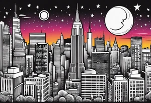 La ciudad de Nueva York con el Chrisler building y la luna como sfondo en estilo chicano tattoo idea