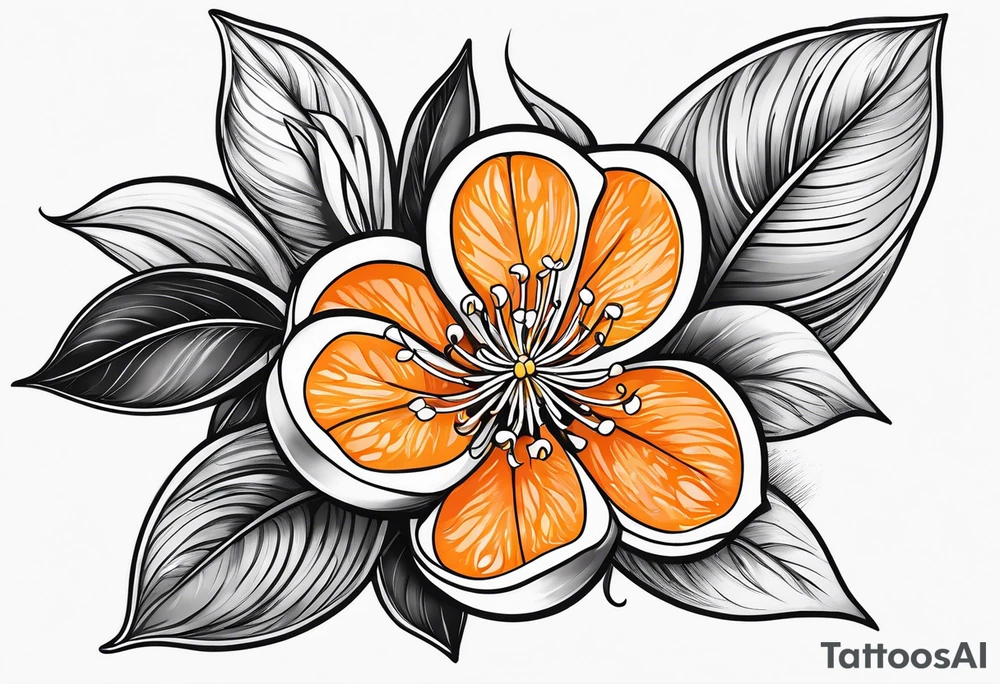 A simple orange blossom and orange slice tattoo idea