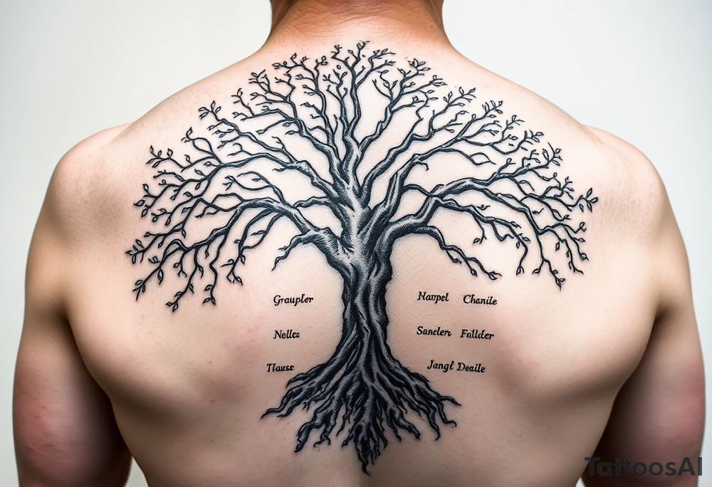 Family tree with roots for a grandfather to add names of children and grandchildren tattoo idea