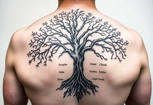 Family tree with roots for a grandfather to add names of children and grandchildren tattoo idea