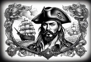 Chest tattoo that is about pirates ,captain ,treasure map tattoo idea