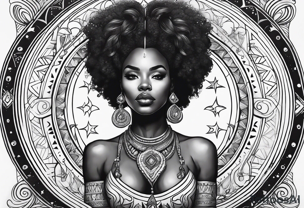 Powerful, black women, astrology, spiritual tattoo idea
