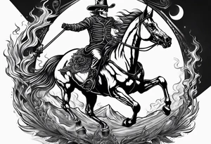 Skeleton riding a horse on fire tattoo idea