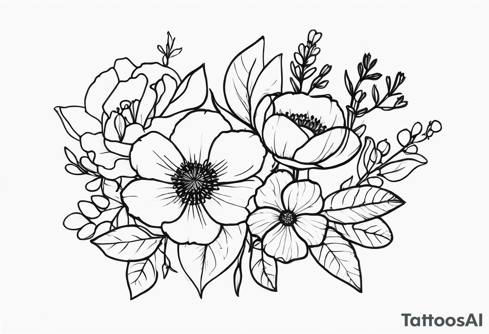 November birth flower and July birth flower in a bouquet small tattoo idea