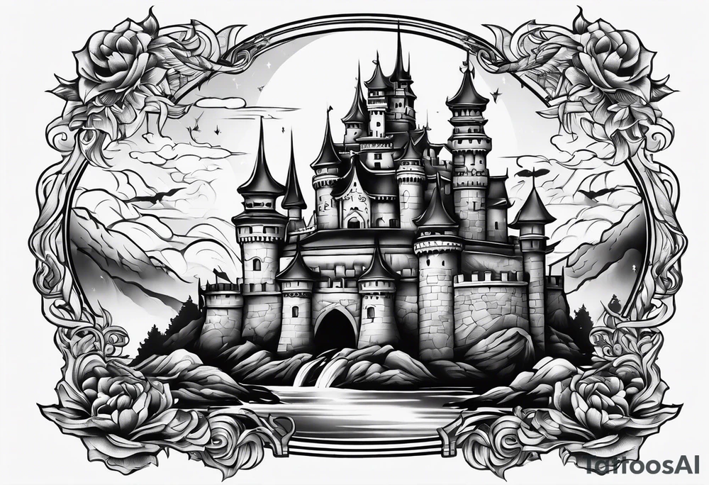 ghotic castle tattoo idea