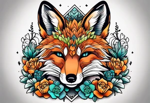 Succulents surrounding a fox tattoo idea