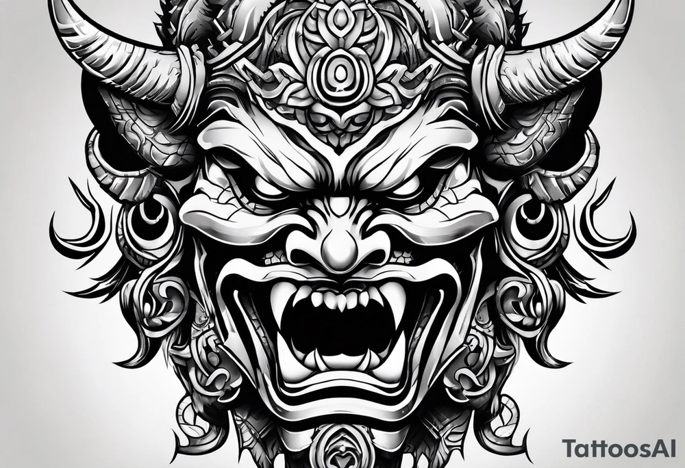 Protection against evil Oni mask tattoo idea