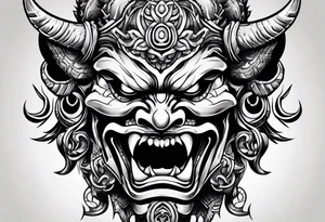 Protection against evil Oni mask tattoo idea
