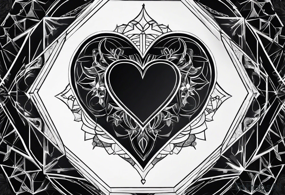 godlike heart black hexagon and black background tattoo idea
